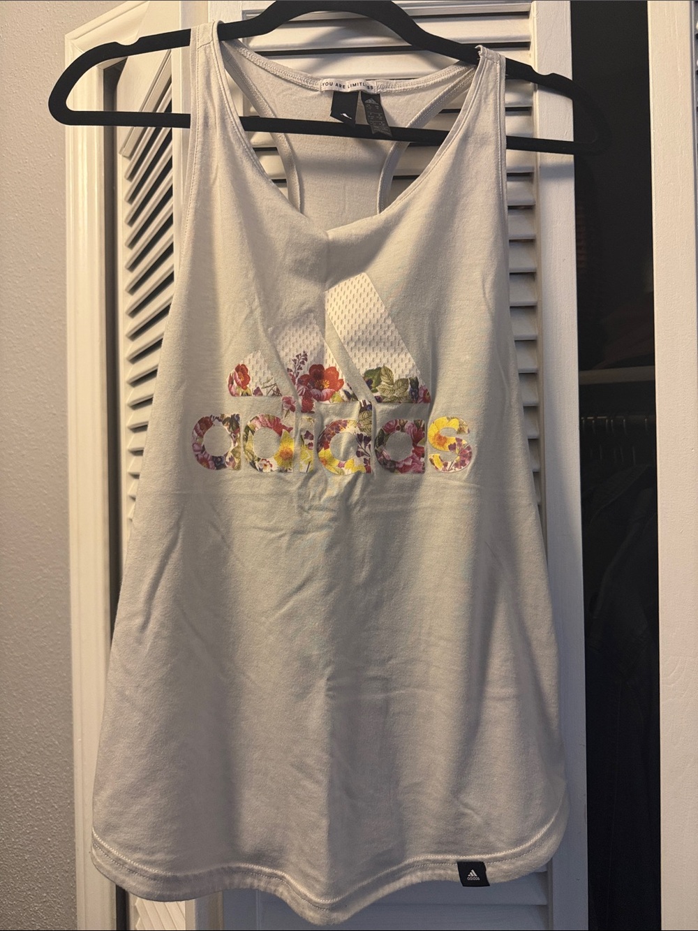 adidas White Tank with Floral Logo